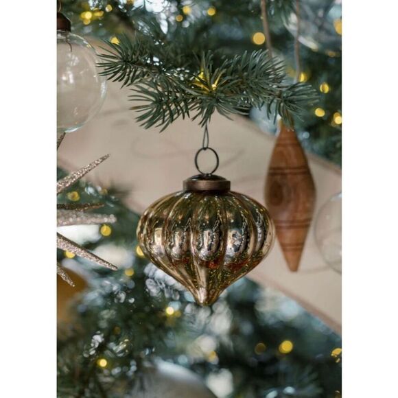 Vintage Mercury Glass Handblown Christmas Ornament Antique Gold With Bronze Topp - Picture 8 of 16